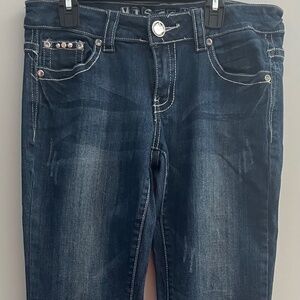 Miss Chic Denim Jeans Juniors Size 5 Dark Wash‎ Rhinestone Embellishment Bootcut
